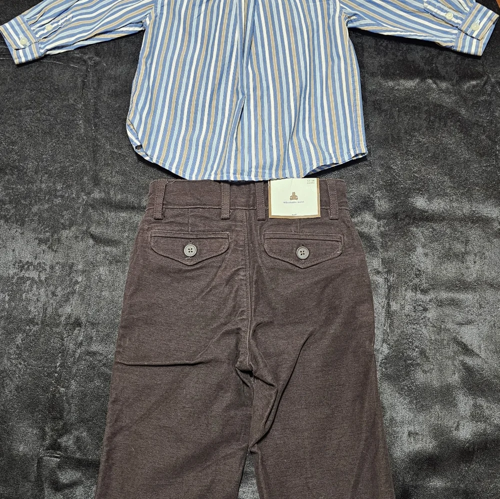 Y2K Baby Gap 12–18M Dress Shirt‎ & Brown Pants Outfit Set NWT Brannan Bear